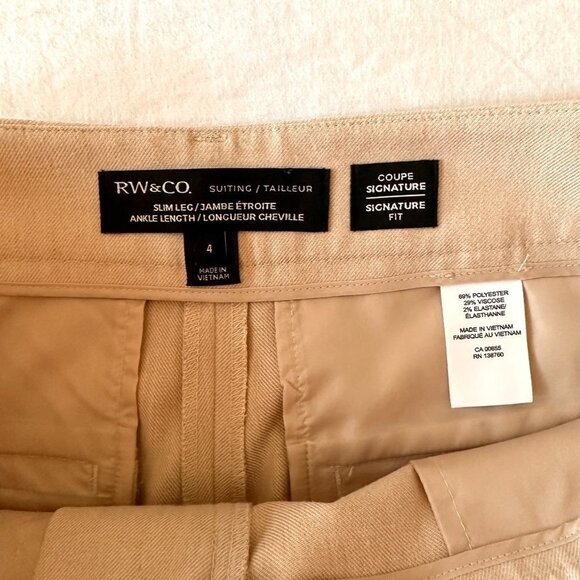 RW&Co. Womens Slim Leg Trousers Beige Size 4 Suiting Signature Fit Ankle Length - Picture 6 of 11